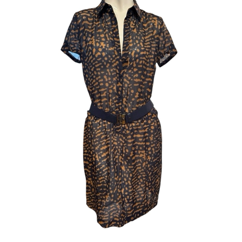 Espirit Stylish Blue Brown Women's Dress Size 6 Silver Belt Very Lightweight